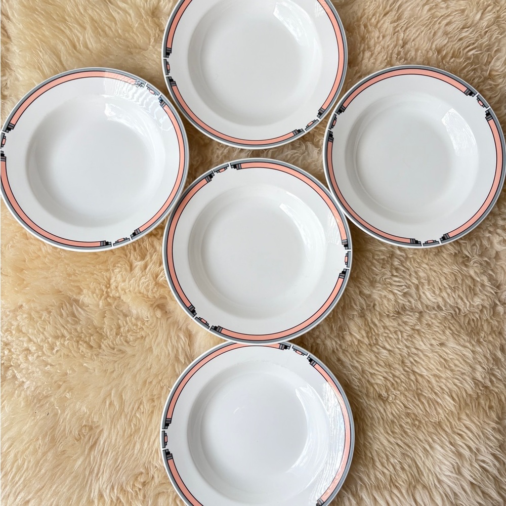 Art Deco Dudson Fine China England Bowls Chic White and Pink Dinnerware Set